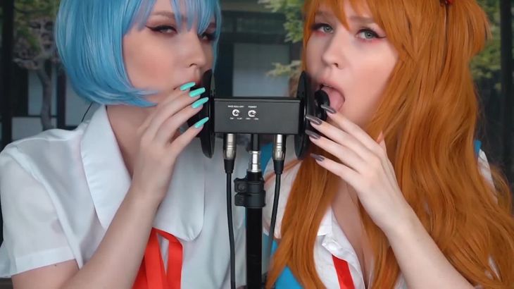 ASMR@MOOD Cos明日香和绫波丽的双人吃耳朵舔耳，无人声